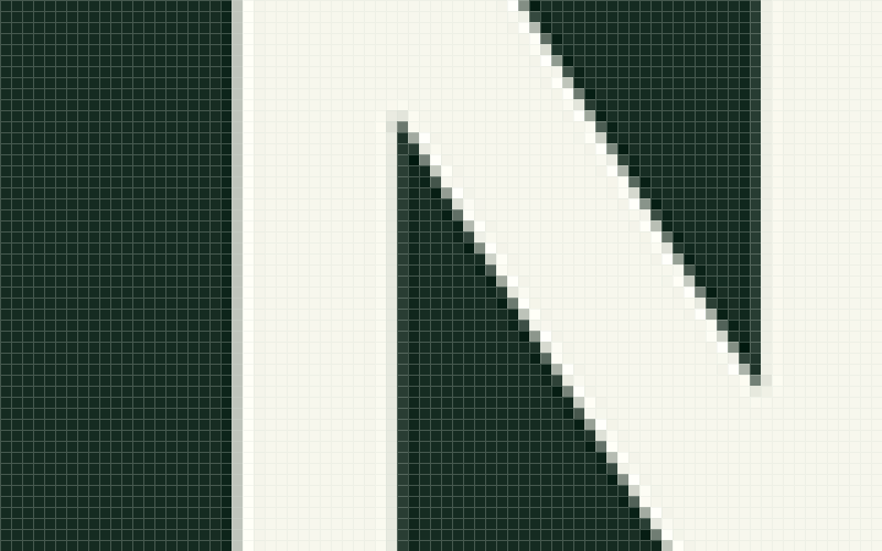 Original Spotify letter edge magnified into pixel blocks.